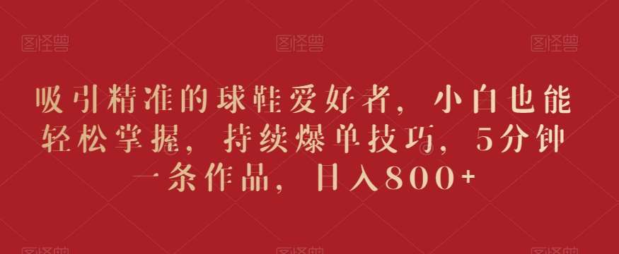 吸引精准的球鞋爱好者，小白也能轻松掌握，持续爆单技巧，5分钟一条作品，日入800+【揭秘】-悟空知识星球