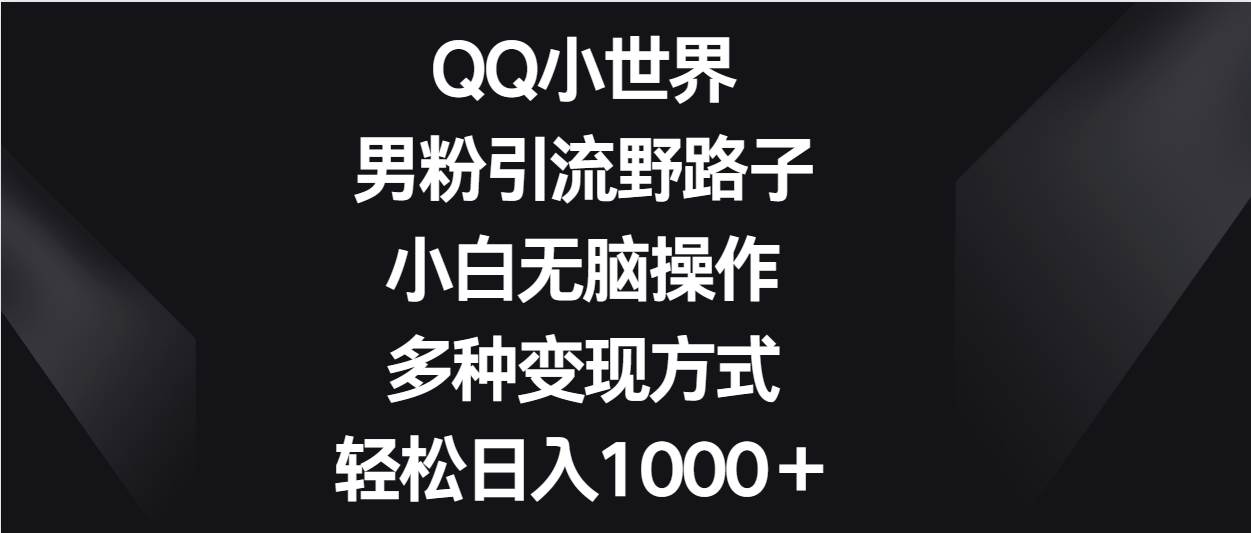 QQ小世界男粉引流野路子，小白无脑操作，多种变现方式轻松日入1000＋-悟空知识星球