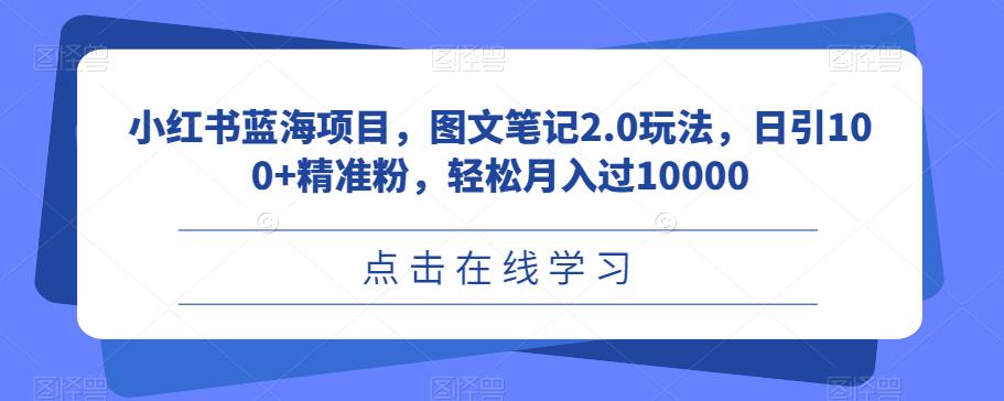 小红书蓝海项目，图文笔记2.0玩法，日引100+精准粉，轻松月入过10000【揭秘】-悟空知识星球