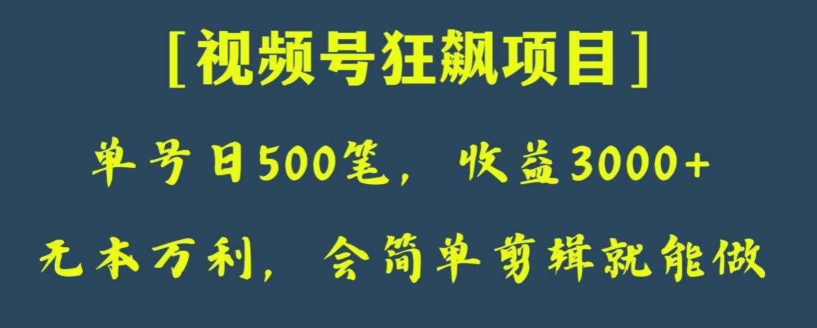 日收款500笔，纯利润3000+，视频号狂飙项目，会简单剪辑就能做【揭秘】-悟空知识星球