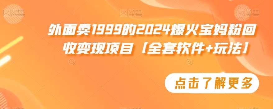 外面卖1999的2024爆火宝妈粉回收变现项目【全套软件+玩法】【揭秘】-悟空知识星球