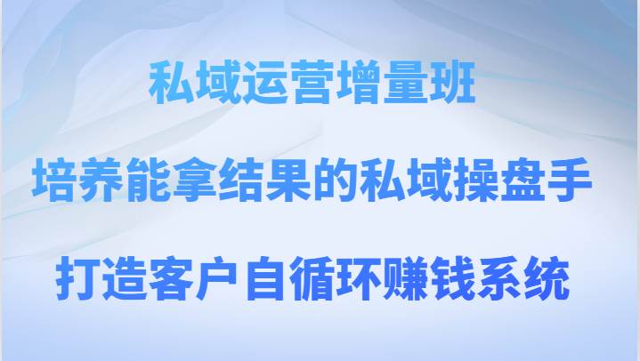 私域运营增量班 培养能拿结果的私域操盘手，打造客户自循环赚钱系统-悟空知识星球