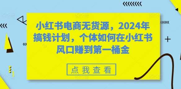 小红书电商无货源，2024年搞钱计划，个体如何在小红书风口赚到第一桶金-悟空知识星球