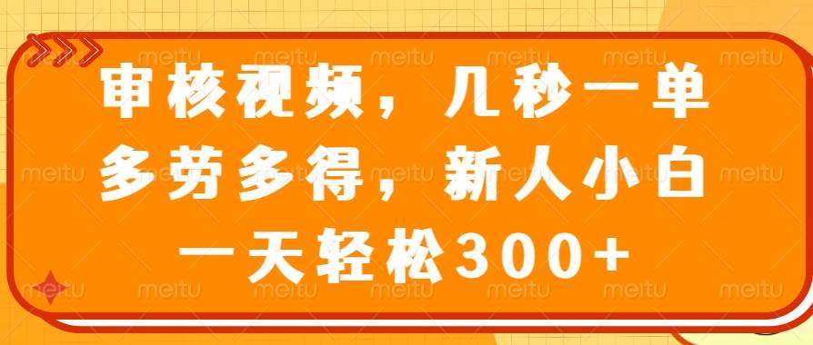 （14294期）审核视频，几秒一单，多劳多得，新人小白一天轻松300+-悟空知识星球
