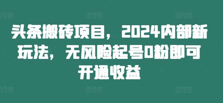 头条搬砖项目，2024内部新玩法，无风险起号0粉即可开通收益-悟空知识星球