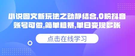 小说推文图文新玩法之动静结合，0粉抖音账号可做，简单粗暴，单日变现多张-悟空知识星球