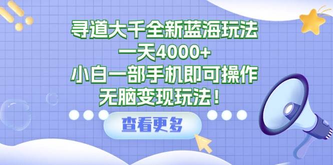 （9479期）寻道大千全新蓝海玩法，一天4000+，小白一部手机即可操作，无脑变现玩法！-悟空知识星球