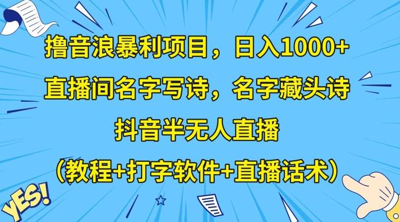 撸音浪暴利项目，日入1000+，直播间名字写诗，名字藏头诗，抖音半无人直播（教程+打字软件+直播话术）【揭秘】-悟空知识星球