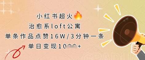 小红书超火的治愈系loft公寓，单条作品点赞16W，3分钟一条，单日变现数张-悟空知识星球