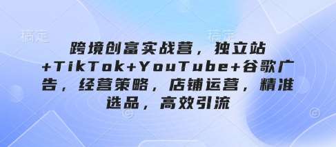 跨境创富实战营，独立站+TikTok+YouTube+谷歌广告，经营策略，店铺运营，精准选品，高效引流-悟空知识星球