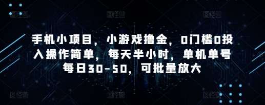 手机小项目，小游戏撸金，0门槛0投入操作简单，每天半小时，单机单号每日30-50，可批量放大-悟空知识星球