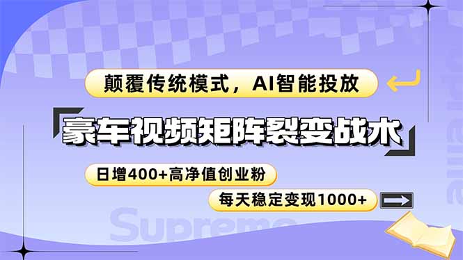 （14903期）豪车视频矩阵裂变战术，颠覆传统模式，AI智能投放，日增400+高净值创业…-悟空知识星球