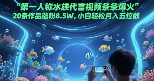 第一人称水族代言视频条条爆火,20条作品涨粉8.5W,小白轻松月入五位数-悟空知识星球