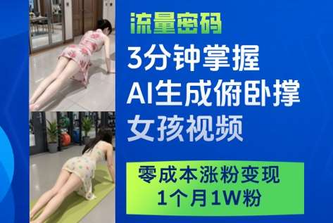 3分钟掌握AI生成俯卧撑女孩视频，零成本涨粉变现，1个月1W粉-悟空知识星球