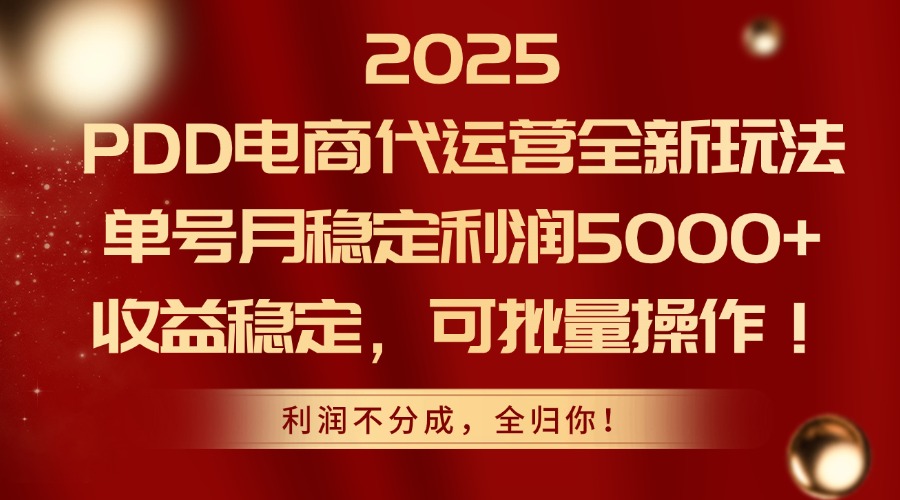 （14839期）2025PDD电商代运营全新玩法，单号月稳定利润5000+，收益稳定，可批量操作-悟空知识星球