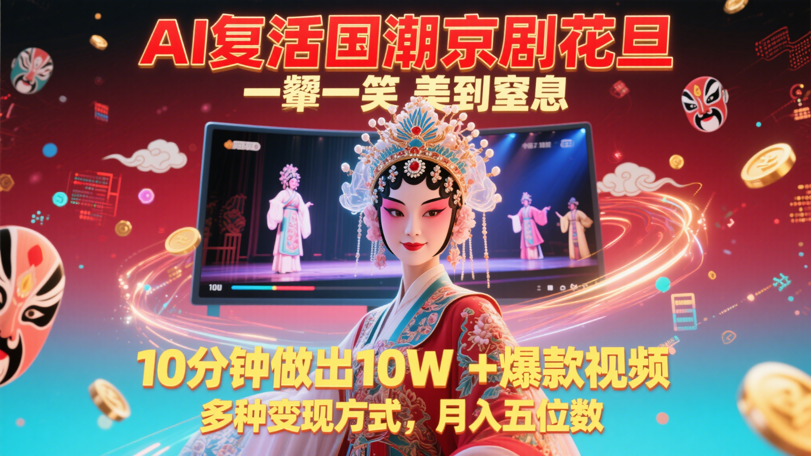 AI复活国潮京剧花旦，一颦一笑美到窒息，10分钟做出10W+爆款视频，多种变现方式-悟空知识星球