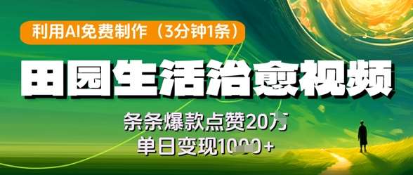 利用AI免费制作田园生活治愈视频，条条爆款点赞20W，单日变现几张-悟空知识星球