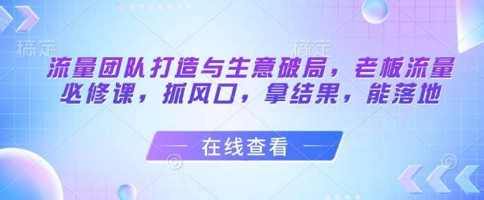 流量团队打造与生意破局，老板流量必修课，抓风口，拿结果，能落地-悟空知识星球