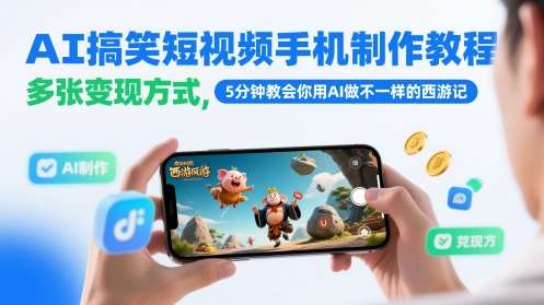 AI搞笑短视频手机制作教程，多张变现方式，5分钟教会你用AI做不一样的西游记-悟空知识星球