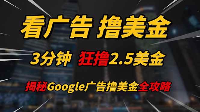 （14701期）看广告，撸美金！！3分钟赚2.5美金！！日入200美金不是梦！揭秘Google…-悟空知识星球