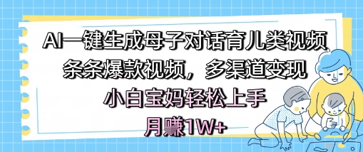 AI一键生成母子对话育儿类视频，条条爆款视频，多渠道变现，小白宝妈轻松上手，月入1W+-悟空知识星球