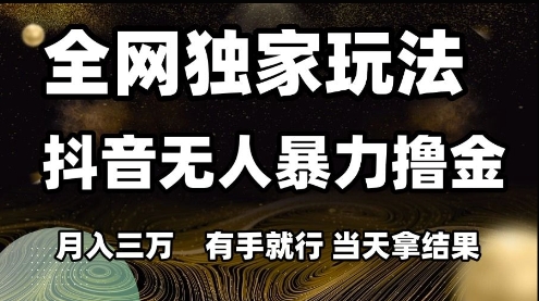 全网独家玩法抖音无人暴力撸金，月入3W，有手就行，当天拿结果【揭秘】-悟空知识星球