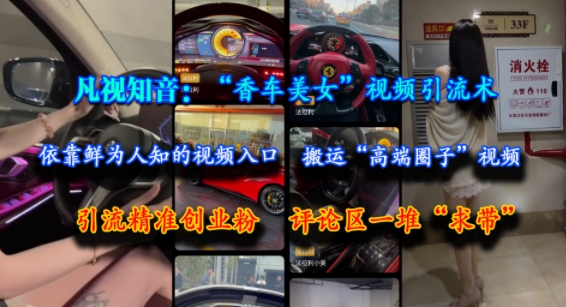 凡视知音：“香车美女”视频引流术，依靠鲜为人知的视频入口，搬运“高端圈子”视频，引流精准创业粉，评论区一堆“求带”-悟空知识星球