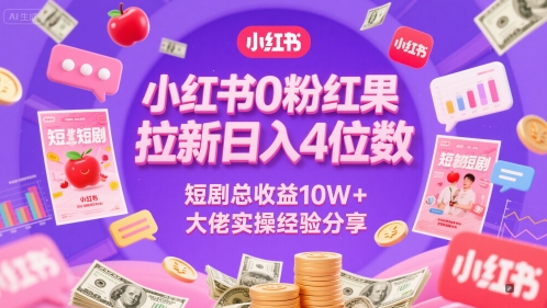 小红书0粉红果短剧拉新日入4位,数短剧总收益10W+大佬实操经验分享-悟空知识星球