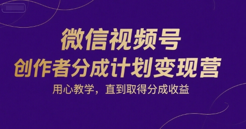 微信视频号创作者分成计划变现营，用心教学，直到取得分成收益-悟空知识星球