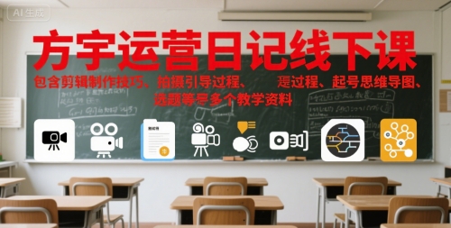 方宇运营日记线下课，包含剪辑制作技巧、拍摄引导过程、起号思维导图、选题等多个教学资料-悟空知识星球