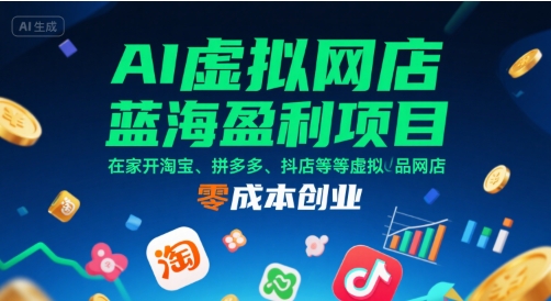 AI虚拟网店蓝海盈利项目，在家开淘宝、拼多多、抖店等虚拟品网店，零成本创业-悟空知识星球