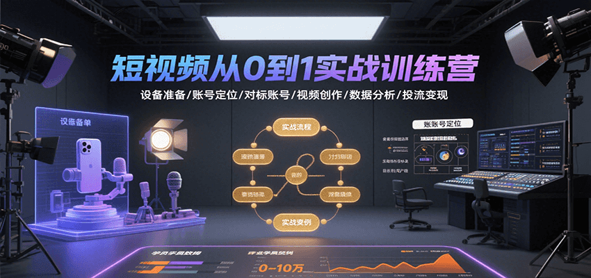 短视频从0到1实战训练营：设备准备/账号定位/对标账号/视频创作/数据分析/投流变现-悟空知识星球