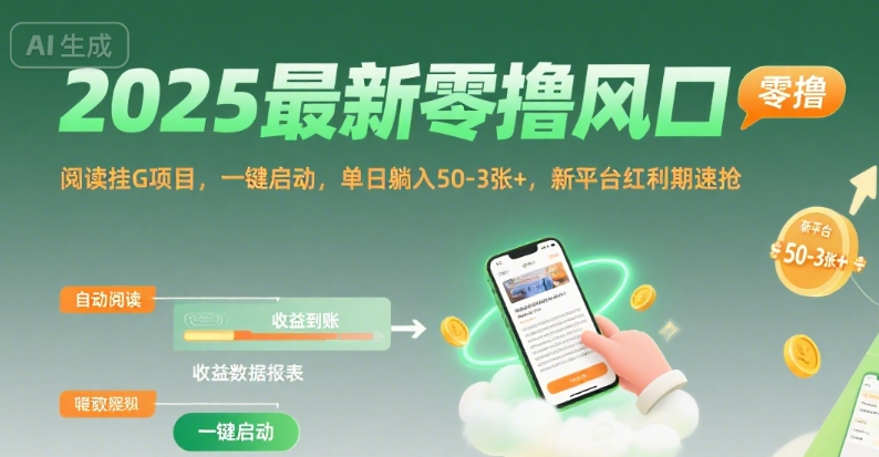 2025最新零撸风口，阅读挂G项目，一键启动，单日躺入 50-3张+，新平台红利期速抢【揭秘】-悟空知识星球