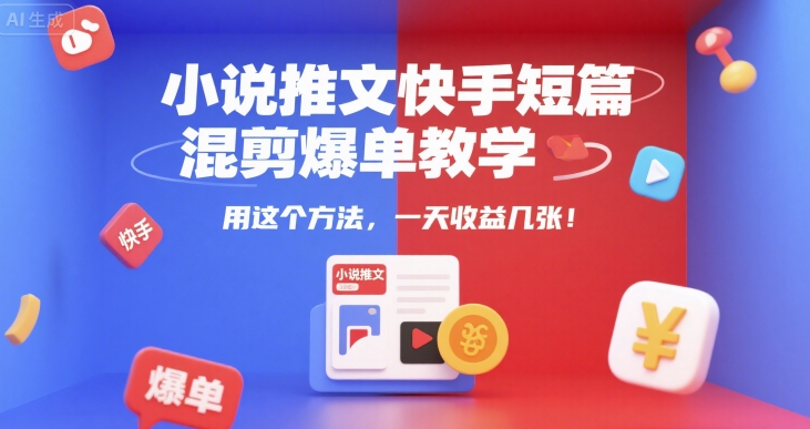 小说推文快手短篇混剪爆单教学,用这个方法,一天收益几张-悟空知识星球