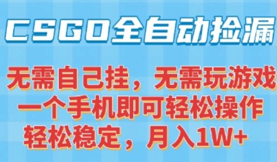 CSGO自动捡漏项目，最新独家玩法，一个手机可操作，新手小白轻松月入1W+，操作简单易上手【揭秘】-悟空知识星球
