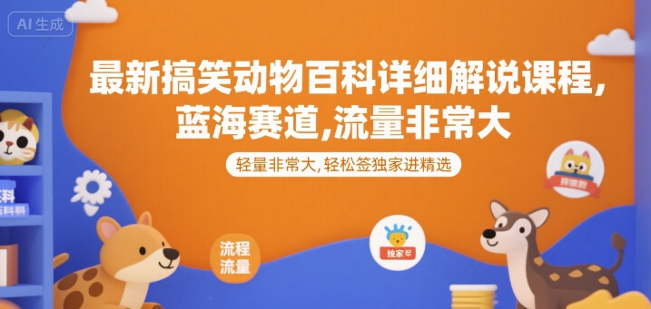 最新搞笑动物百科详细解说课程，蓝海赛道，流量非常大，轻松签独家进精选-悟空知识星球