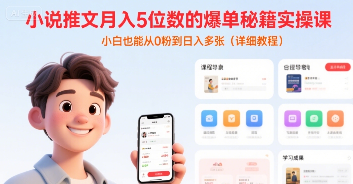 小说推文月入5位数的爆单秘籍实操课，，小白也能从0粉到日入多张(详细教程)-悟空知识星球
