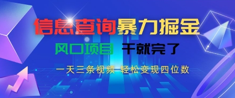 信息查询暴力掘金，一天三条视频，轻松变现四位数，风口项目干就完了【揭秘】-悟空知识星球