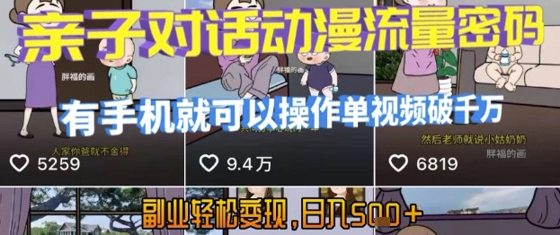 AI引爆短视频，亲子对话动漫流量密码，有手机就可以操作，单视频破千万播放，副业轻松变现，日入5张【揭秘】-悟空知识星球