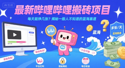 最新哔哩哔哩上B站搬砖项目，每天能挣几张？揭秘一般人不知道的蓝海赛道-悟空知识星球