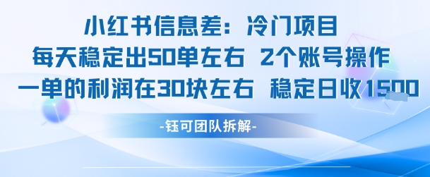 小红书信息差冷门项目一单利润30块每天稳定1.5k左右2个账号操作-悟空知识星球