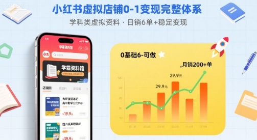 小红书虚拟店铺0-1变现完整体系：卖学科类虚拟资料，一天6张+，很稳定【已完结】-悟空知识星球