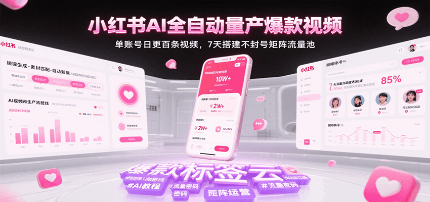 小红书AI全自动量产爆款视频，单账号日更百条视频，7天搭建不封号矩阵流量池（更新）-悟空知识星球