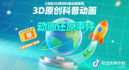 自制3D原创科普动画教程，动画还原事件，抖音最新热门赛道，可过伙伴计划-悟空知识星球