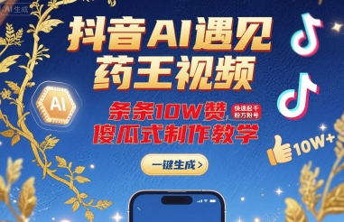 抖音AI遇见药王视频，条条10W赞，快速起千粉万粉号，傻瓜式制作教学-悟空知识星球