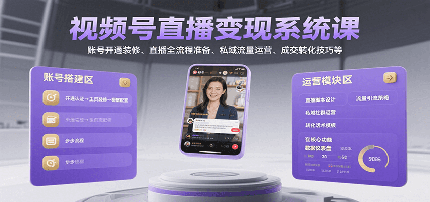 视频号直播变现系统课，账号开通装修、直播全流程准备、私域流量运营、成交转化技巧等-悟空知识星球