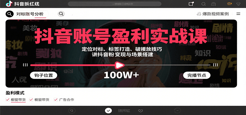 抖音账号盈利实战课，定位对标、标签打造、破播放技巧，讲涨粉变现与场景搭建-悟空知识星球