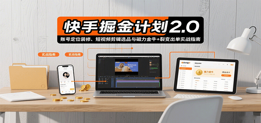 快手掘金计划2.0，账号定位装修、短视频剪辑选品与磁力金牛+裂变出单实战指南-悟空知识星球