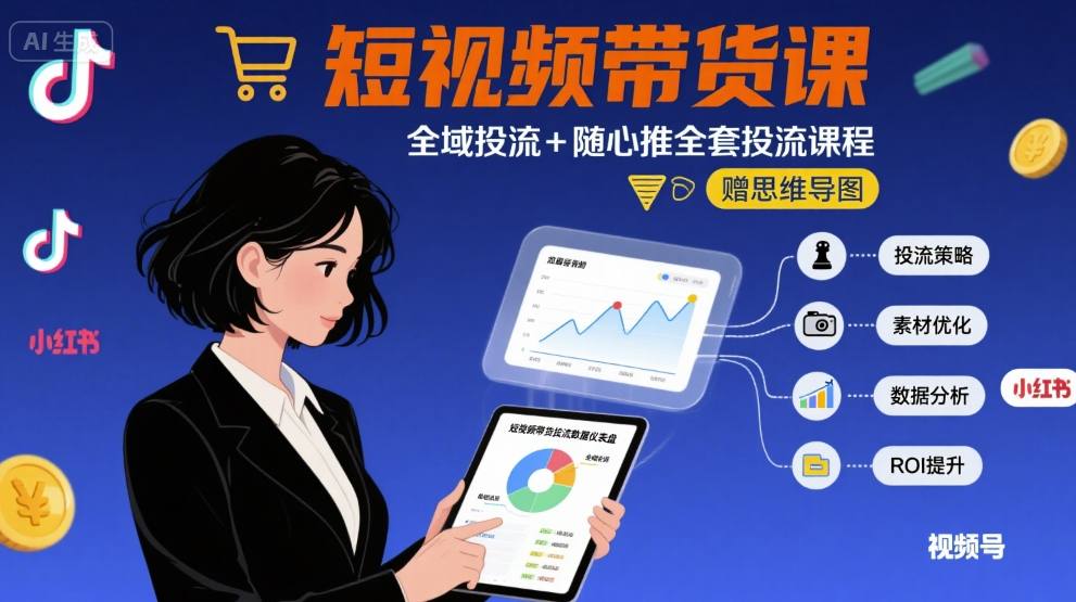 最新短视频带货课，全域投流+随心推全套投流课程+思维导图-悟空知识星球