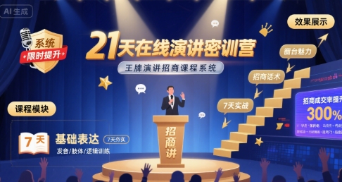 21天在线演讲密训营，王牌演讲招商课程系统-悟空知识星球